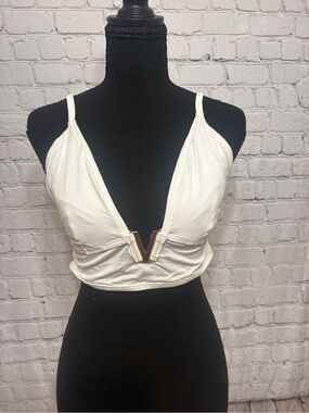 Victoria's Secret White V-Plunge Bikini Bralette & Bottoms with Metal V Accent